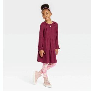 Girls' Tiered Long Sleeve Cozey waffle Dress by Cat & Jack Burgundy